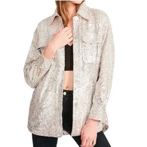 BB Dakota by Steve Madden Glitter Sweet Shirt/Jacket Shiny Silver Sequin